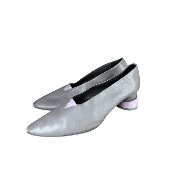 Grey Matters Heel Grey Leather Heels Light Purple Accents on Heels Front Size 39 - Picture 3 of 8